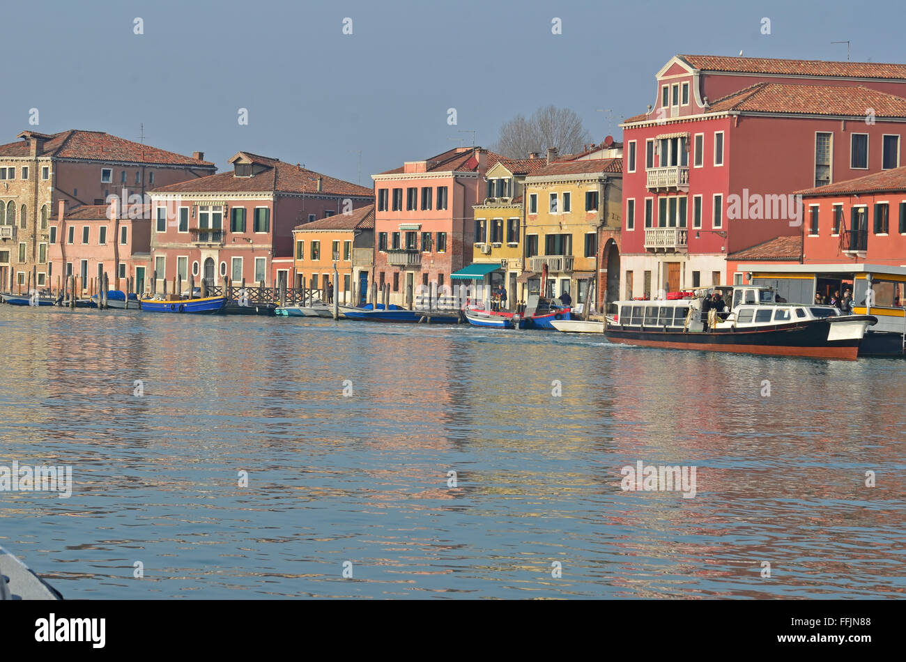 Canal in the middle of the Island of Murano in the Venice Lagoon, famous for its historical glass making Stock Photo