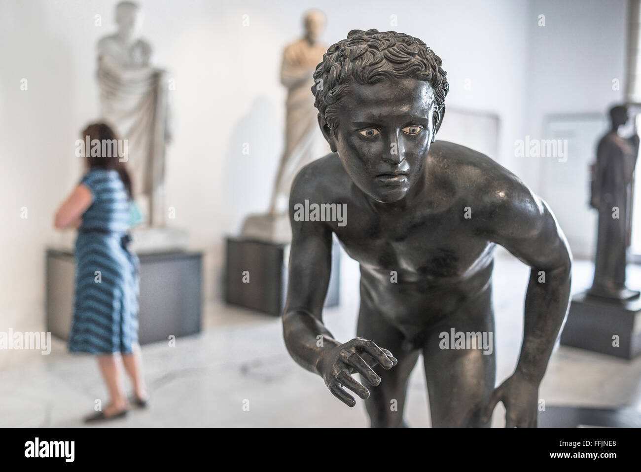 Naples archaeological museum, view of a statue from the ancient roman period of an athlete in the Museo Archeologico Nazionale in Naples, Italy. Stock Photo