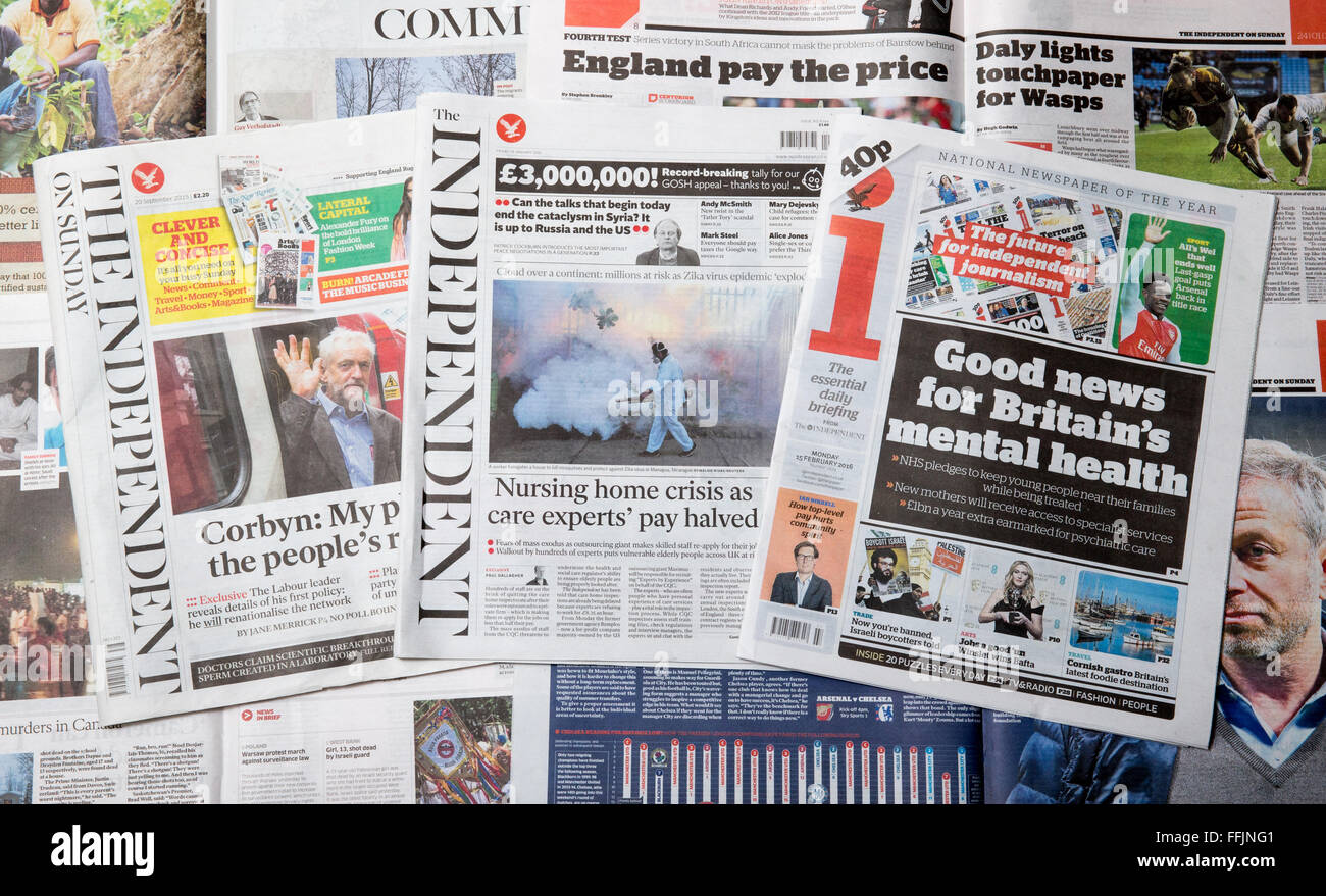 The Independent on Sunday,the Independent and the concise version the i.The i is making a profit but the others are not. Stock Photo