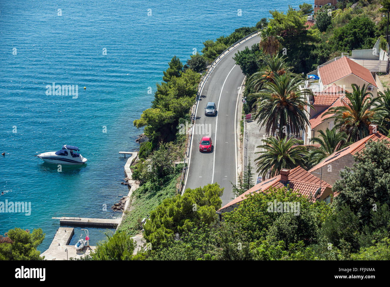 Aerial view on Bay of Gruz with Lozica Street, Dubrovnik city, Croatia Stock Photo