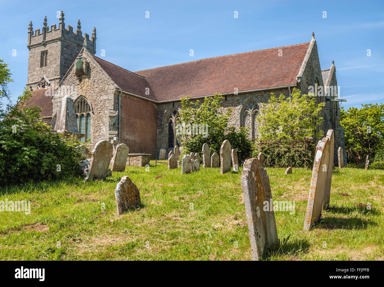 All Saints Church at the Godshill village, Isle of Wight, England. Stock Photo