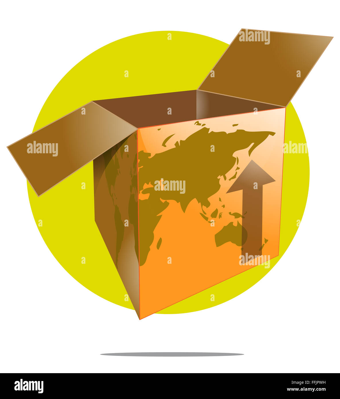 Illustration of shipping box with world map Stock Photo Alamy