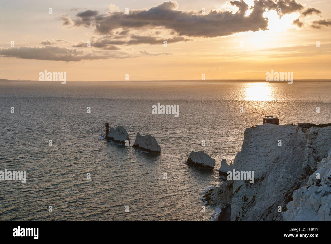 Needles rock formation at Alum Bay, Isle of Wight, South England Stock Photo