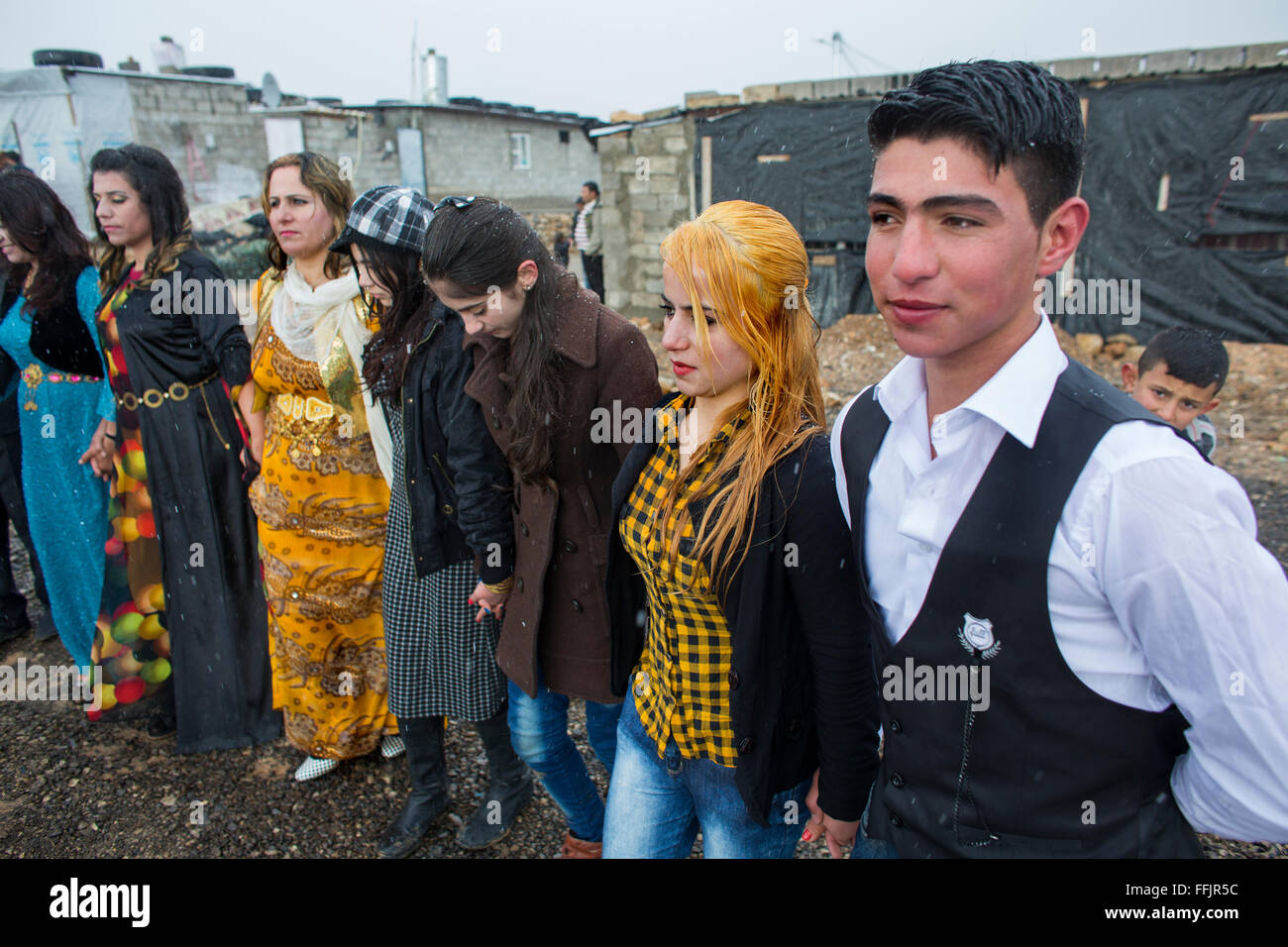 Kurdish traditional wedding in Barika refugee camp in Iraq Stock Photo