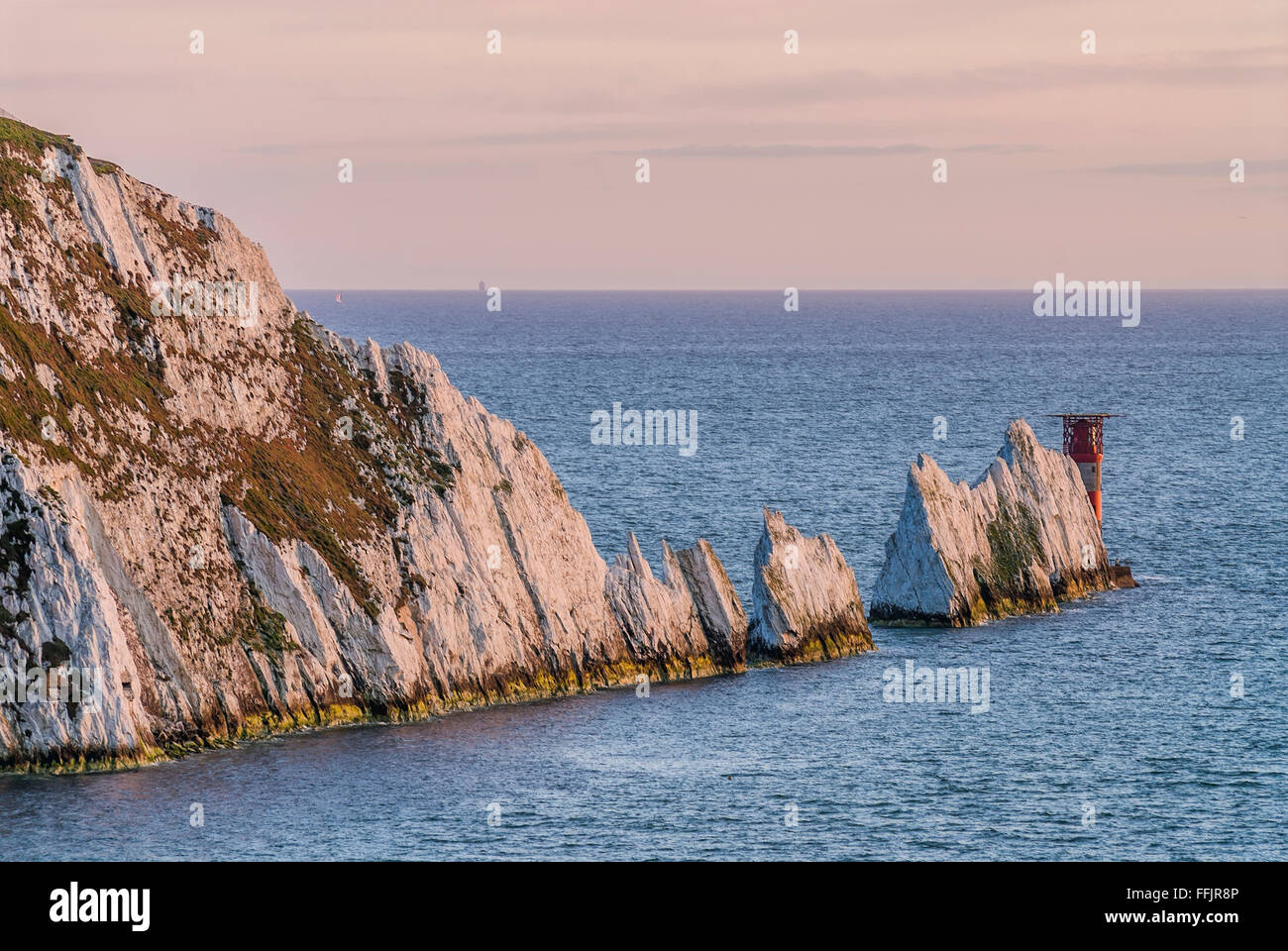 Needles rock formation at Alum Bay, Isle of Wight, South England Stock Photo