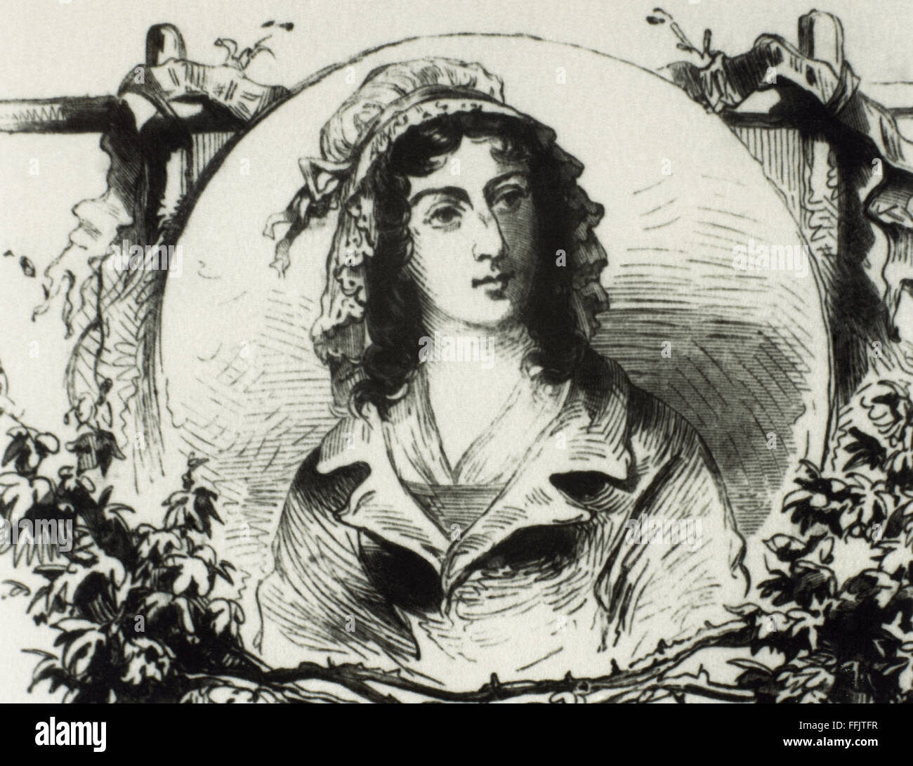 Charlotte Corday (1768-1793). French aristocrat and figure of the French Revolution. Executed by guillotine for the assassination of Jacobin leader Jean-Paul Marat due to the radicalization of the course of the Revolution in the political purge of the Girondins. Portrait. Engraving. Stock Photo