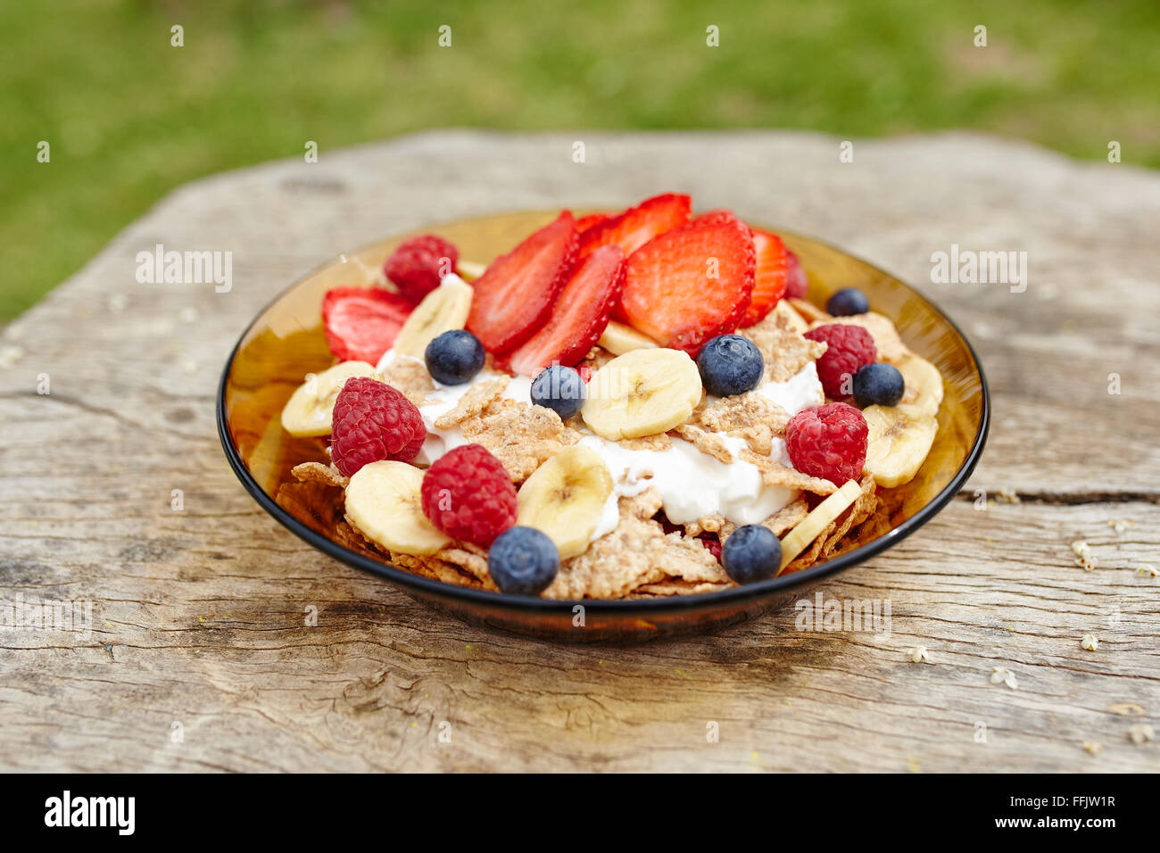 Healthy breakfast on wooden table Stock Photo