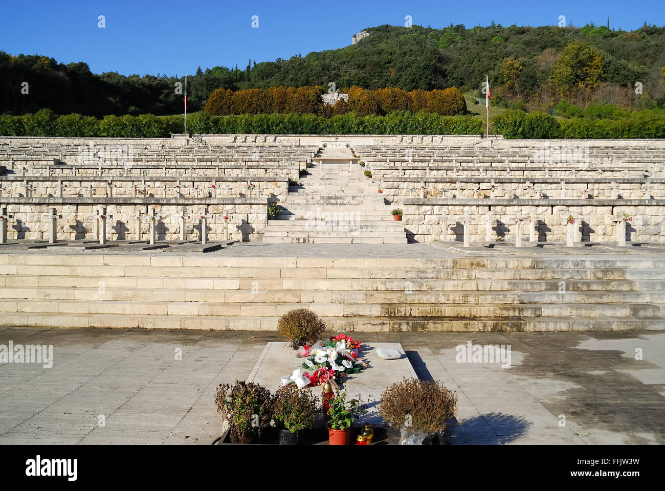 WWII. Cassino Polish War Cemetery. The 1.051 Polish soldiers who fell in the battle of Montecassino during World War II are buried there. Stock Photo