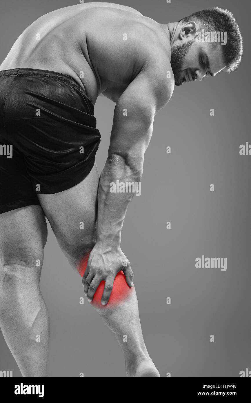 Bodybuilder Calf pain Stock Photo