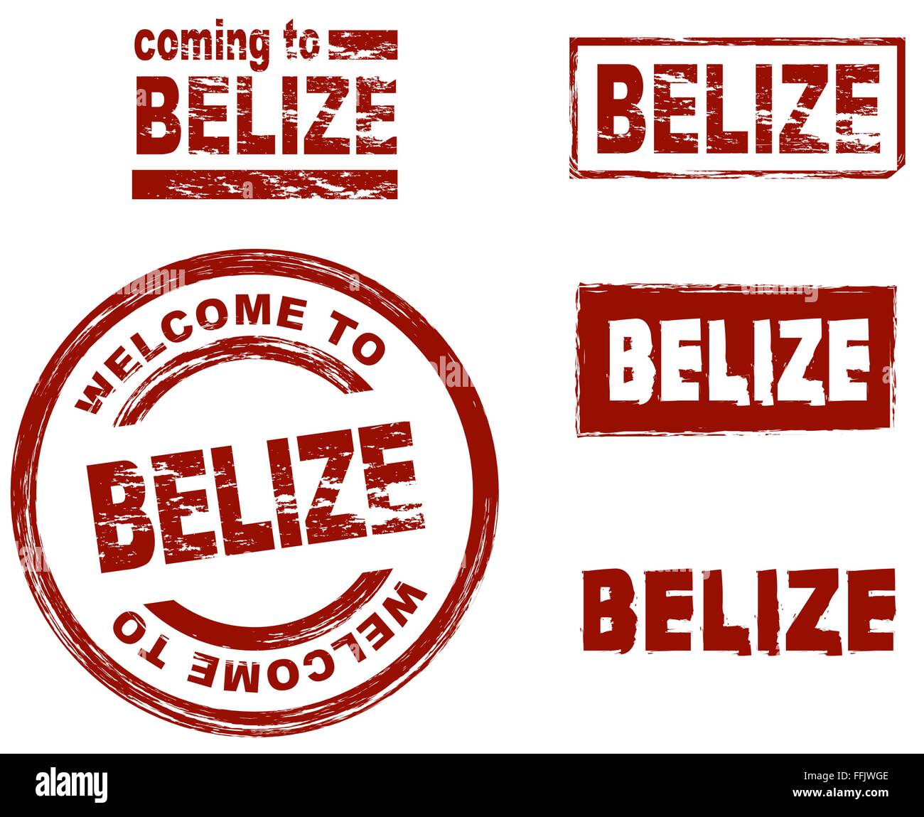 Set of stylized ink stamps showing the city of Belize Stock Vector