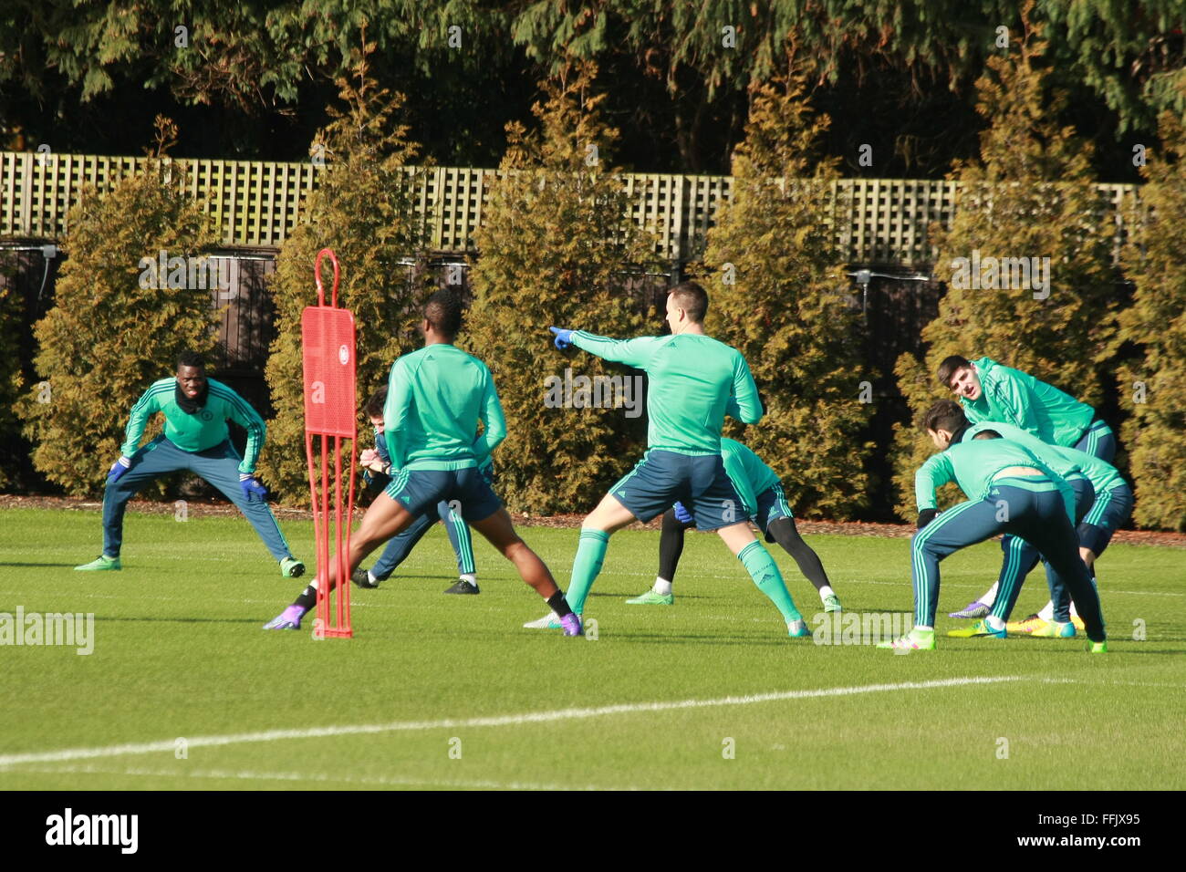 The Chelsea Football team train prior to their knockout first leg ...