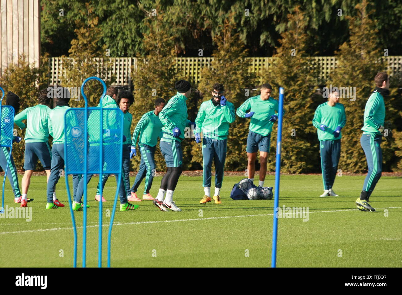 The Chelsea Football team train prior to their knockout first leg ...
