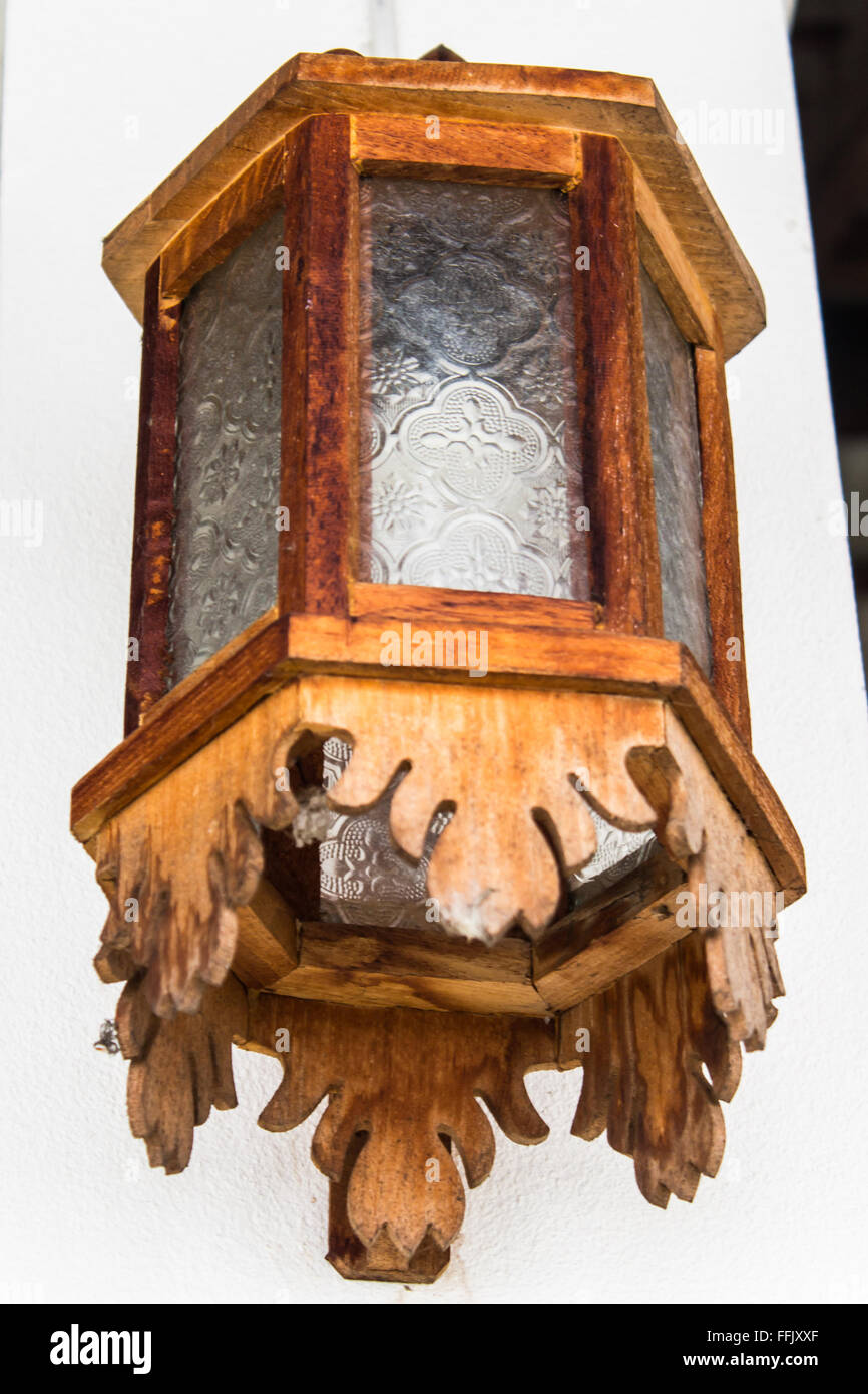Wood Lantern on wall  Home Ground Stock Photo