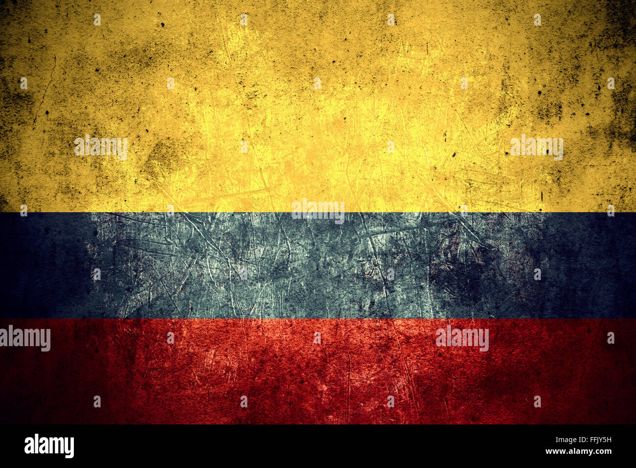 flag of Colombia or Colombian banner on rough pattern texture vintage background Stock Photo
