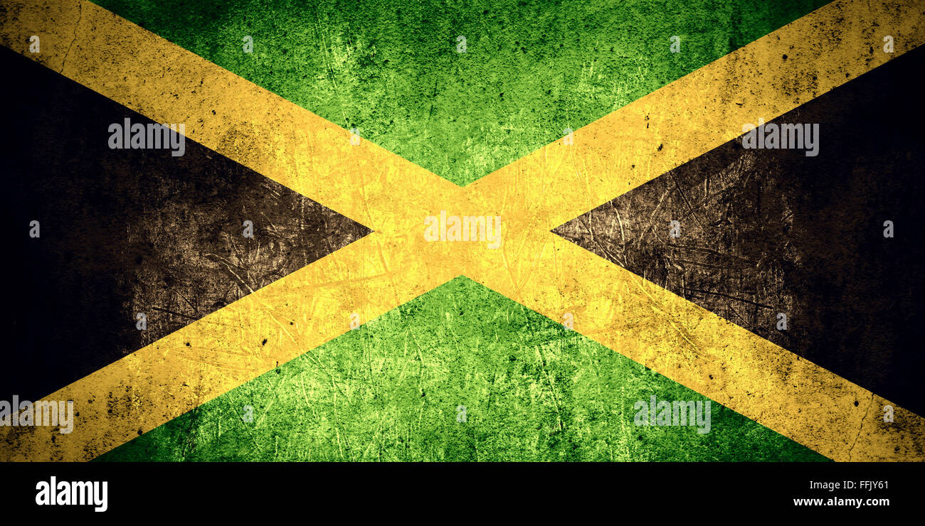 flag of Jamaica or Jamaican banner on rough pattern texture vintage