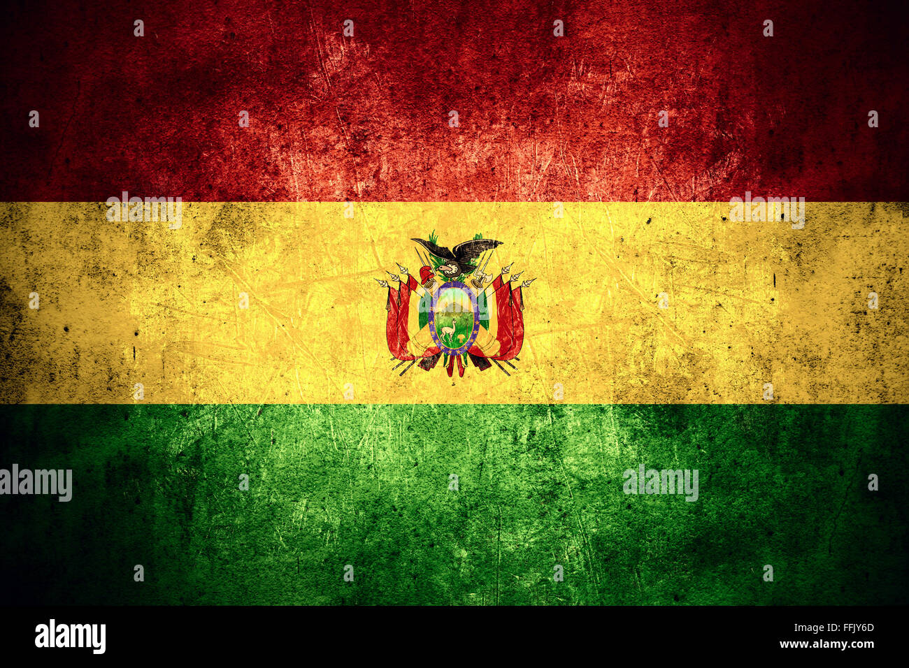 flag of Bolivia or Bolivian banner on rough pattern texture vintage