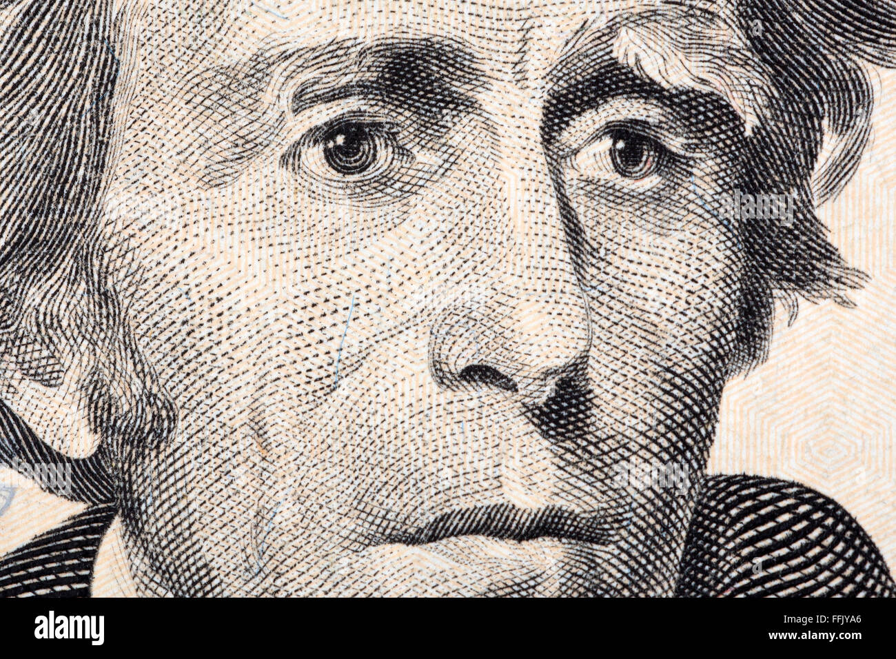 Andrew Jackson a close-up portrait on US twenty dollars Stock Photo