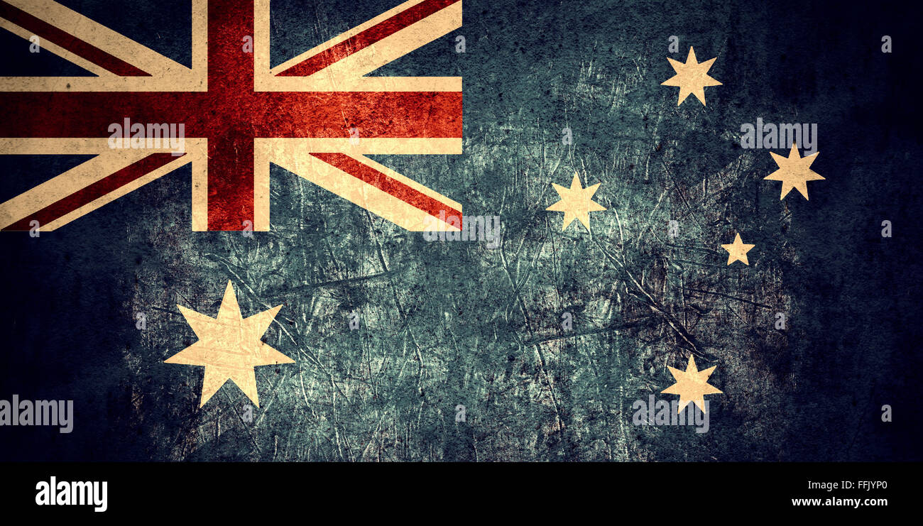 Banzai Dæmon straf flag of Australia or Australian banner on rough pattern texture vintage  background Stock Photo - Alamy