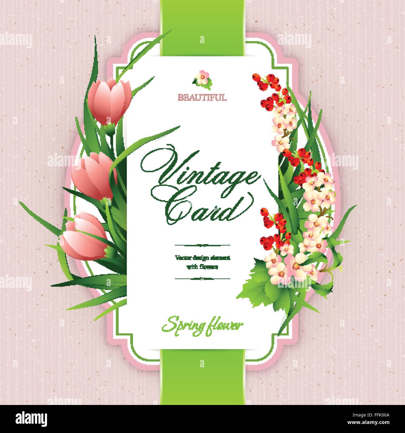 Spring vintage elegant card with flowers. Vector illustration Stock ...