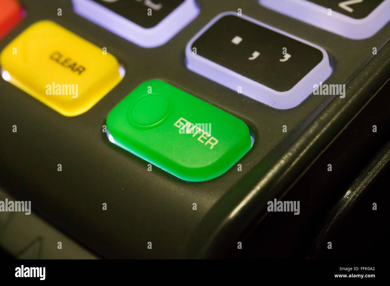 keypad equipment green button ENTER Stock Photo