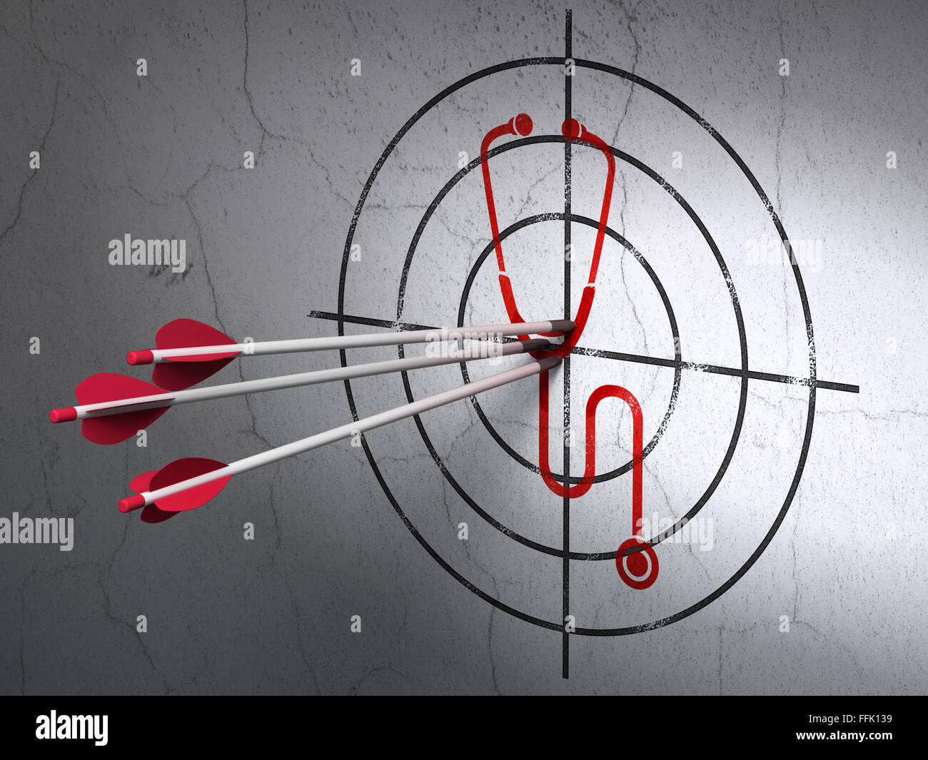 Medicine concept arrows in Stethoscope target on wall background Stock