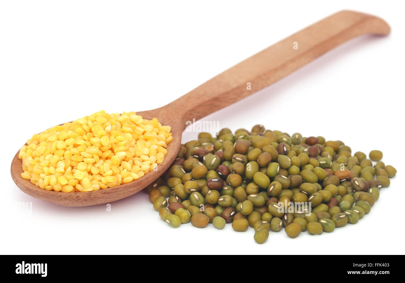 Mung dal with selective focus over white background Stock Photo