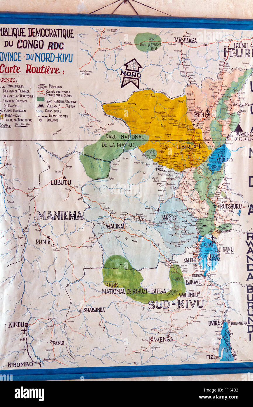 Map of the province of Rutshuru ,North Kivu, Democratic Republic of the Congo, DRC,Central Africa. Stock Photo