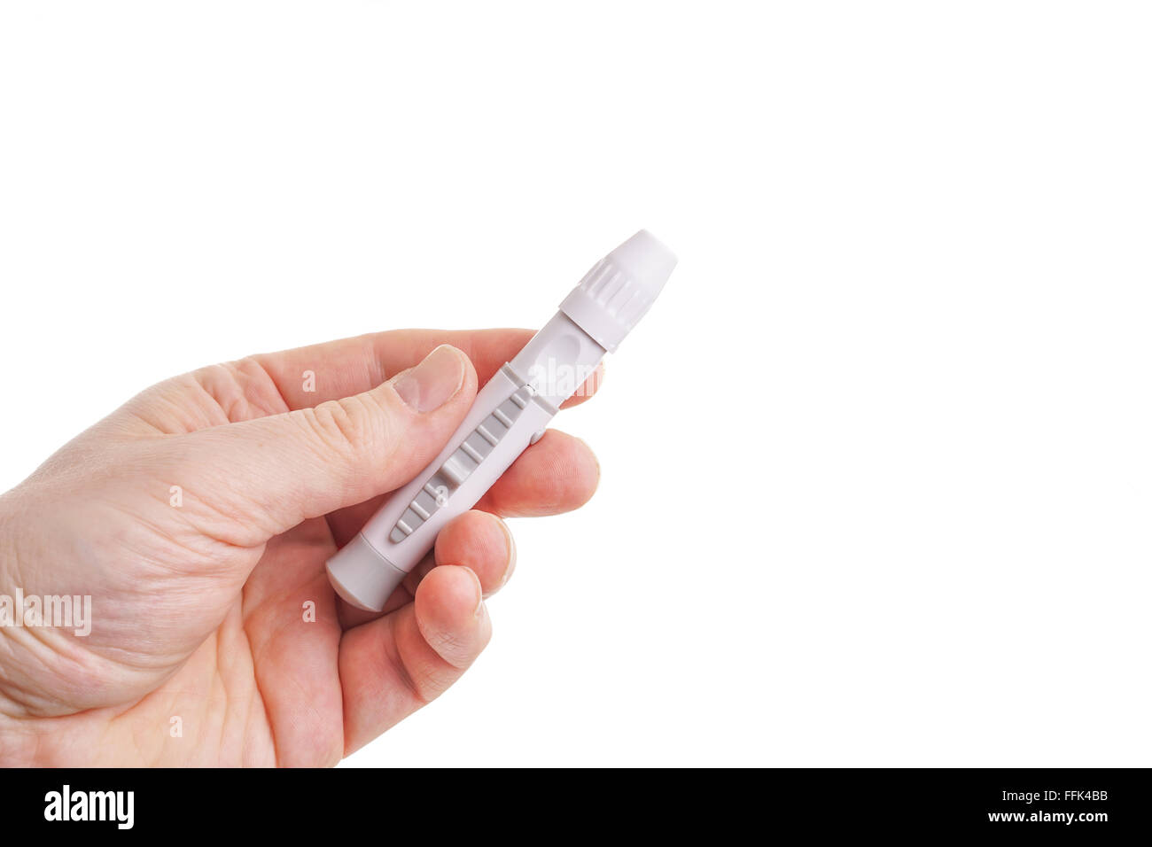 Hand holding lancing for blood glucose test, isolated on white Stock ...