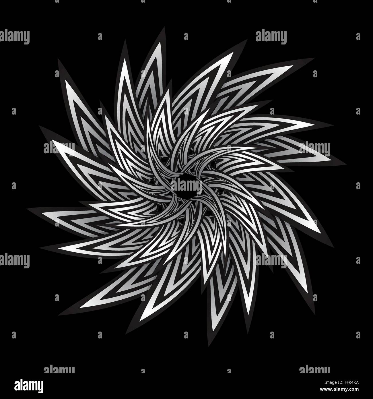 vector optical art abstract flower twisted decoration isolated black background Stock Vector
