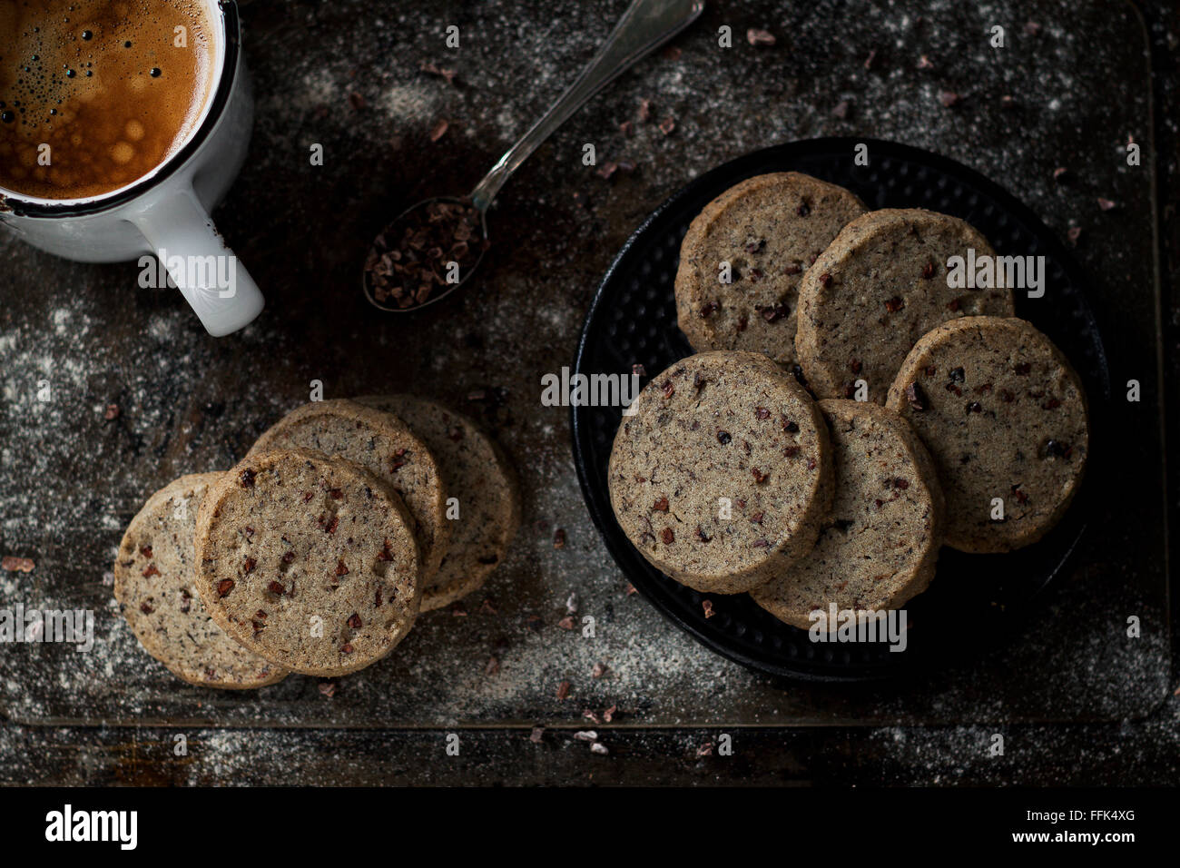 Delicious sable cookies with buckwheat flour, enriched with cocoa nibs