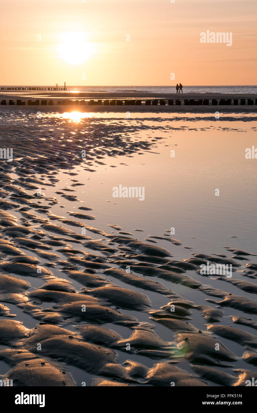 Strand, Sonnenuntergang, Domburg, Nordsee-Küste, Provinz Seeland, Niederlande | beach, sunset, Domburg, North Sea Coast, Zeeland Stock Photo