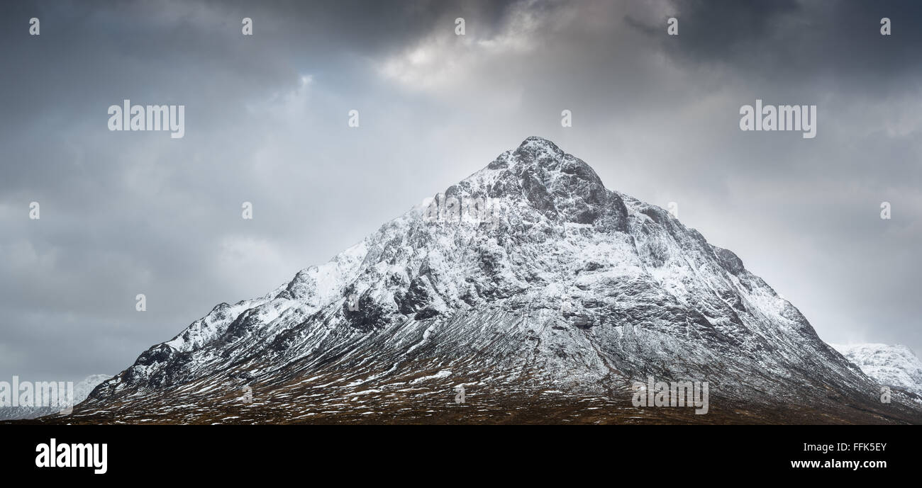 Winter in glencoe, the mountain named stob dearg, at the eastern end of Glencoe. Stock Photo