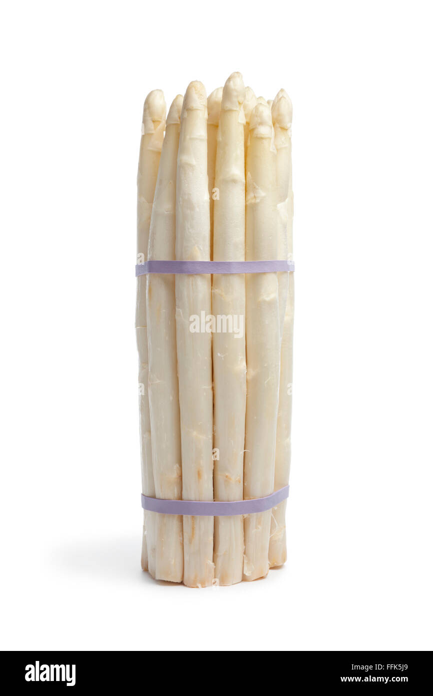 Bundle of fresh white asparagus isolated on white background Stock Photo