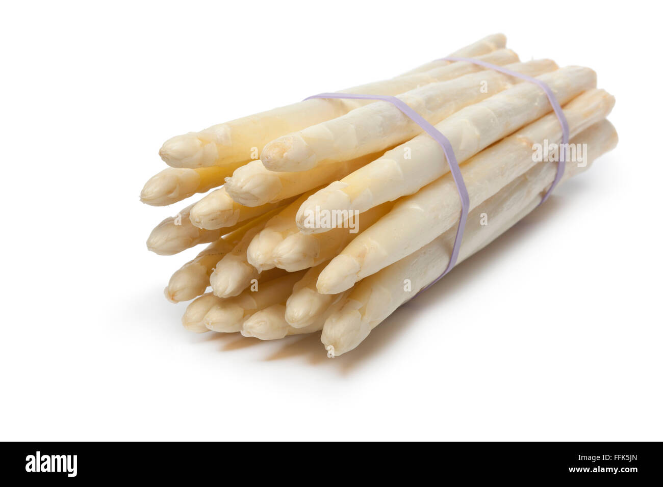 Bundle of white fresh asparagus isolated on white background Stock Photo