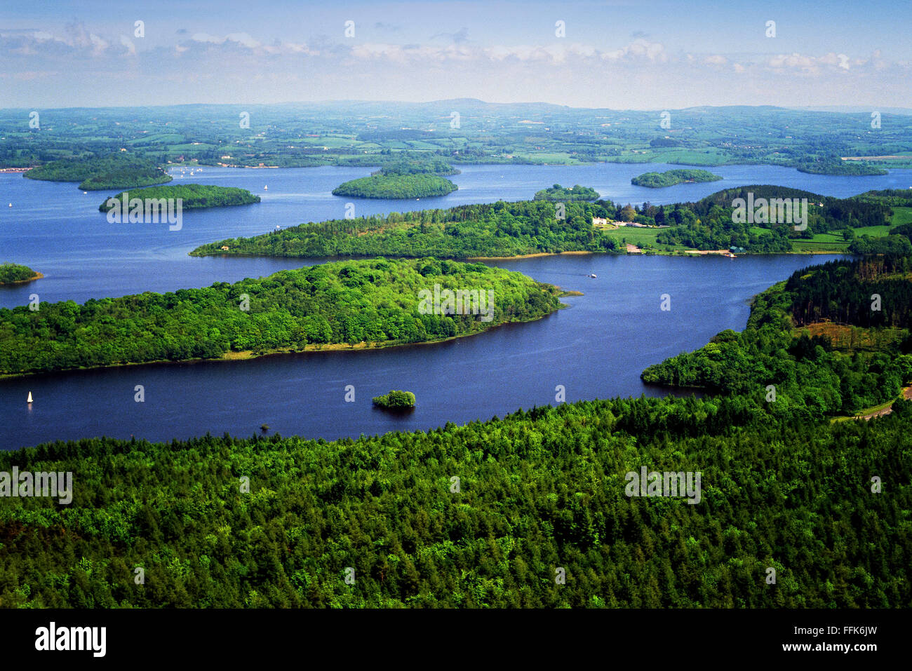 Aerial view of Lower Lough Erne Fermanagh Northern Ireland Stock Photo