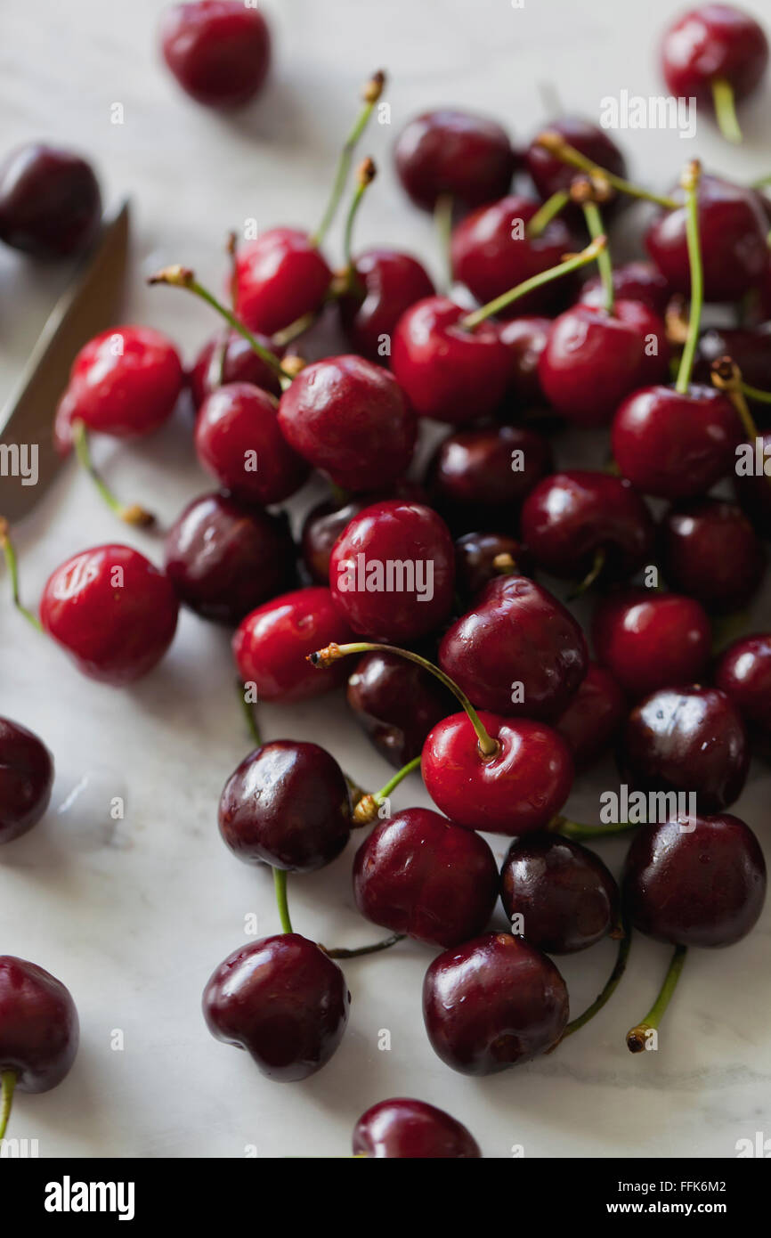 Fresh cherries on a white background Stock Photo
