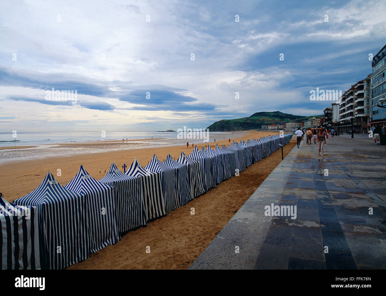Promenade and beach. Zarauz, Guipuzcoa province, Basque Country, Spain. Stock Photo