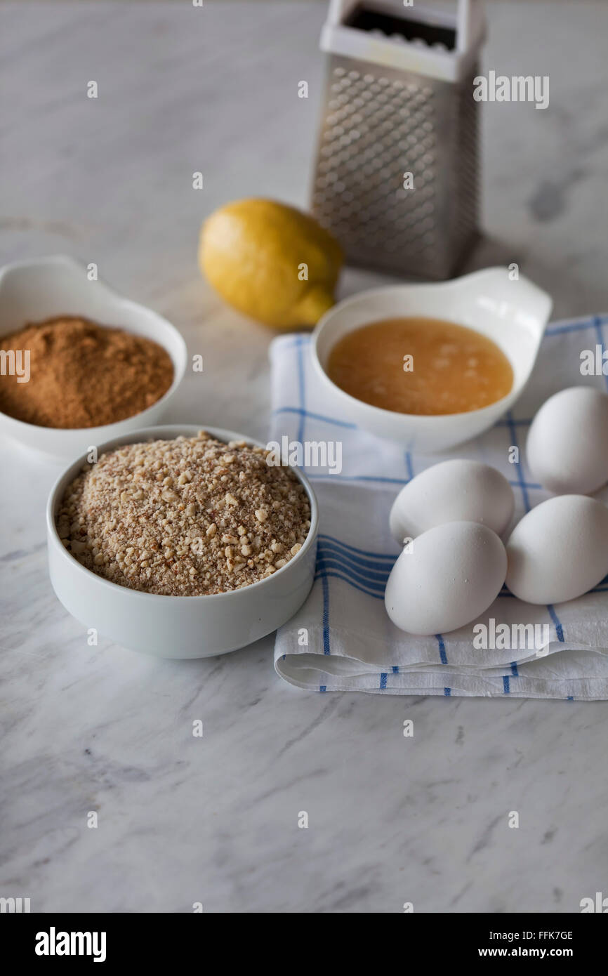 Ingredients for baking almond cake, gluten-free Stock Photo