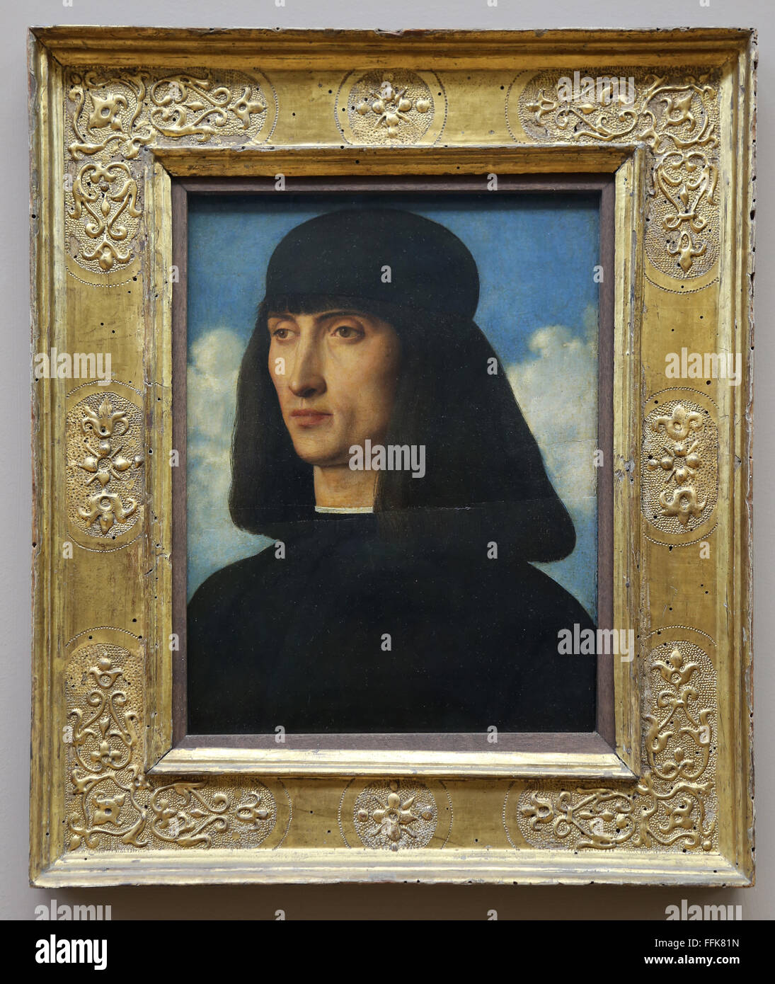 Italian painter Giovanni Bellini (1430-1516). Portrait of a man. Louvre Museum. Paris. France. Renaissance. Stock Photo