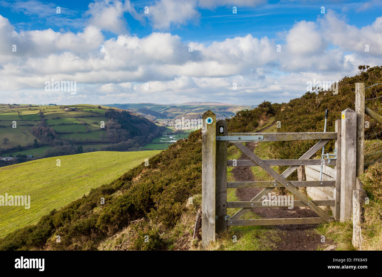 Offa's Dyke footpath on Panpunton Hill in Shropshire looking up the