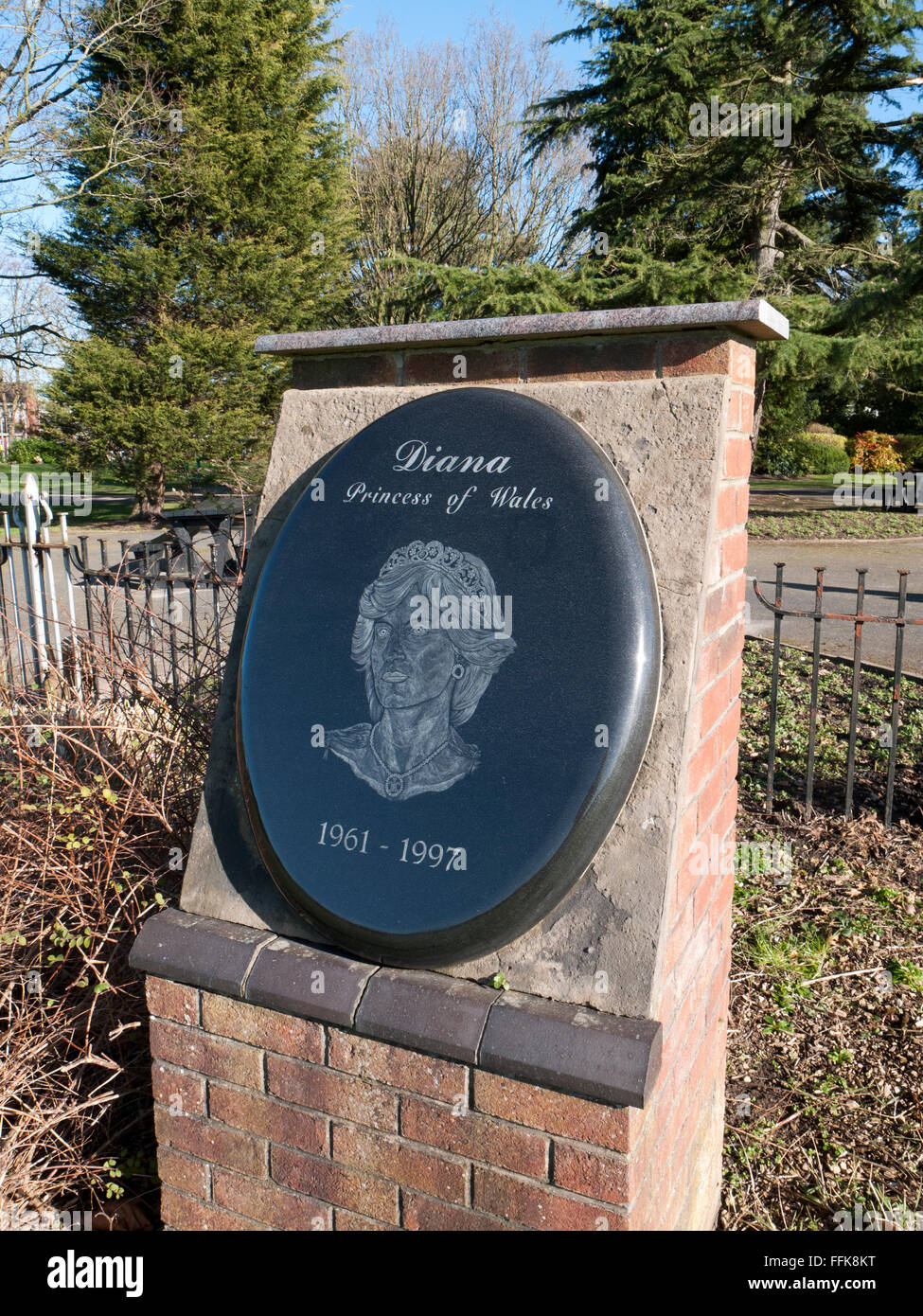 Memorial of Princess Diana in Queens Park Crewe Cheshire UK Stock Photo