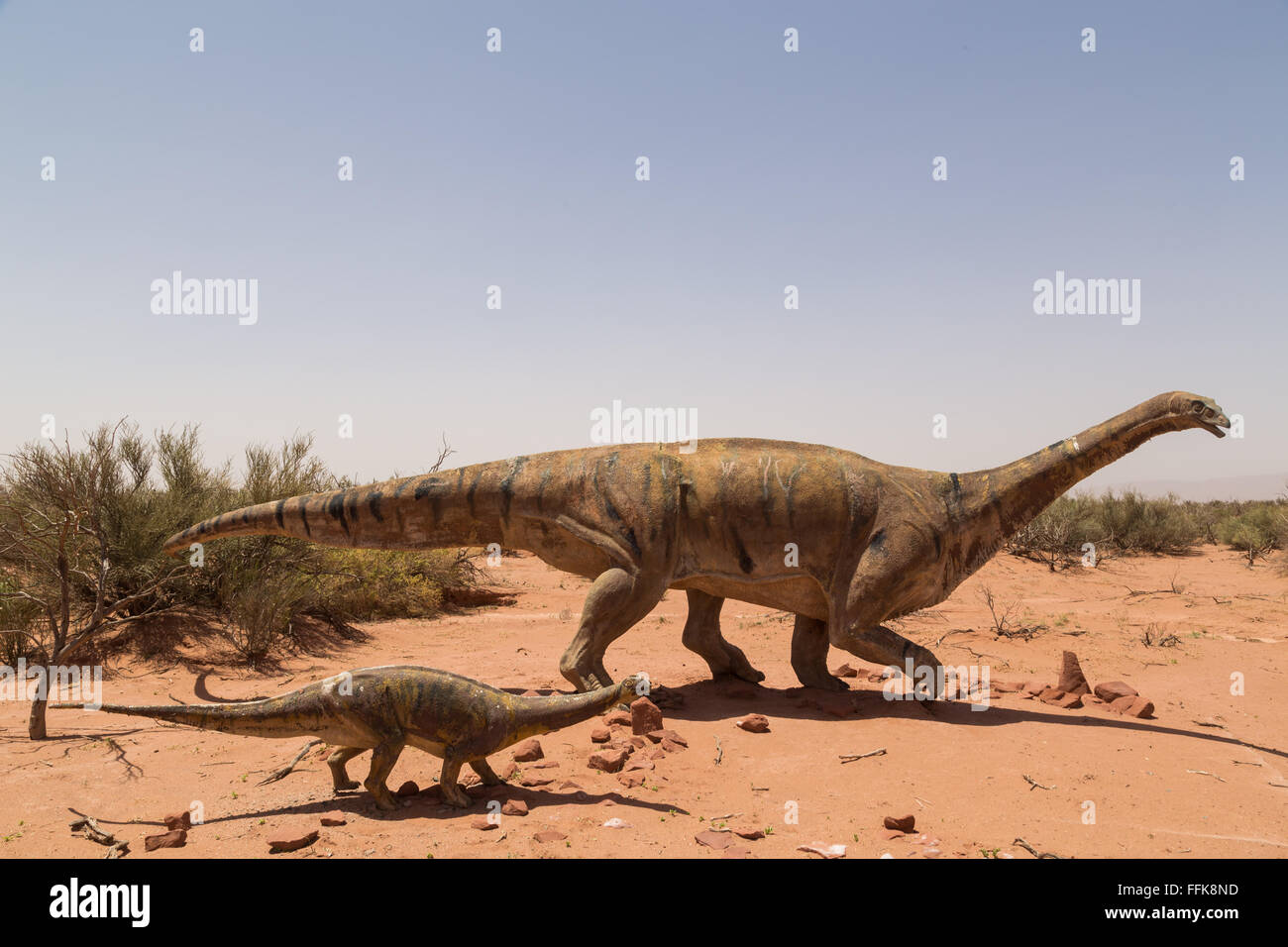 Dinosaur statues in Talampaya National Park in Argentina Stock Photo