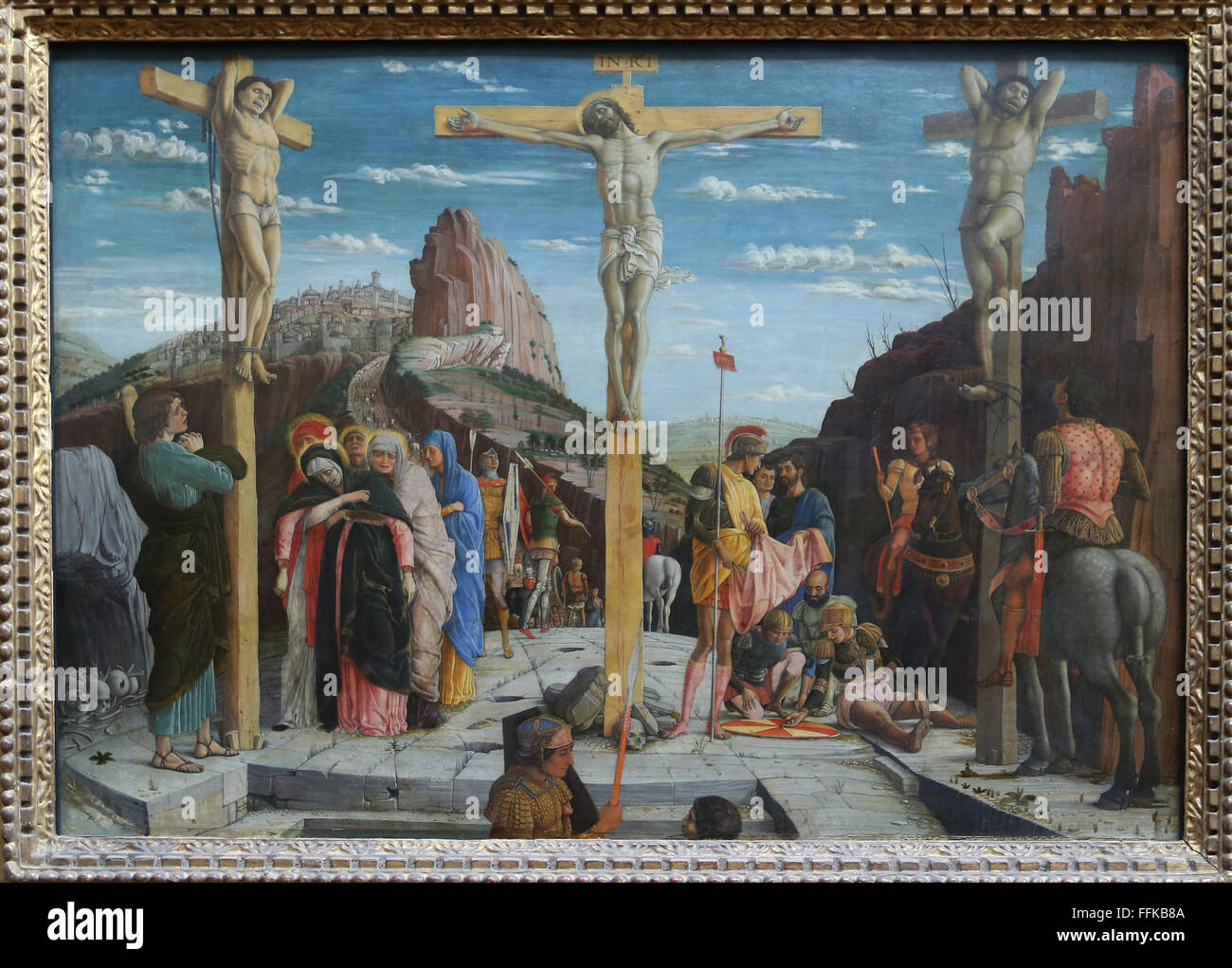 The Crucifixion. Panel in the central part of the predella. 1457-1405. By Andrea Mantegna (1431-1506). Italy. Stock Photo