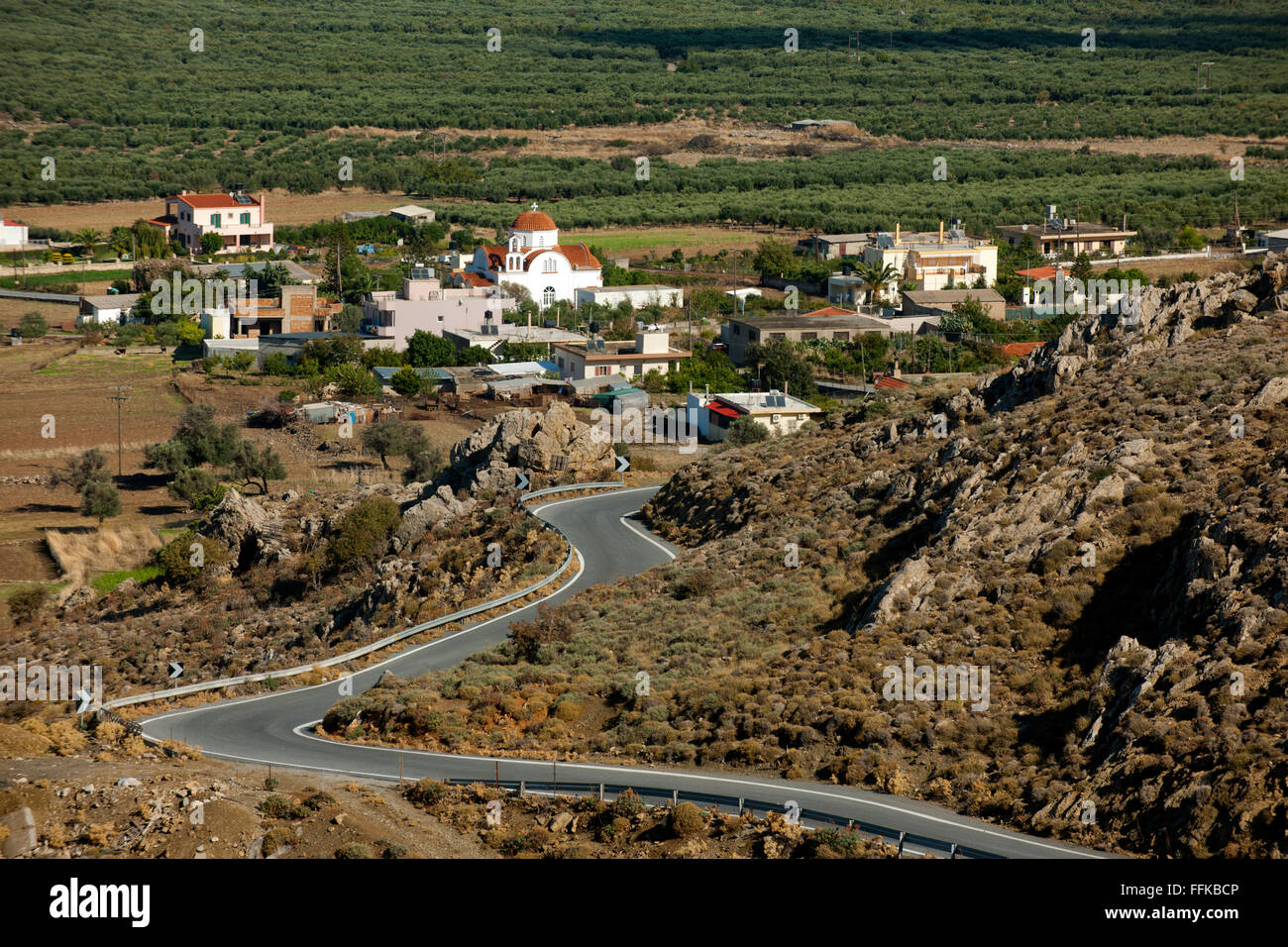 Griechenland, Kreta, Messara-Ebene, die fruchtbare Tiefebene ist mit 40 km Länge und 20 Km Breite die grösste Kretas. Blick von Stock Photo