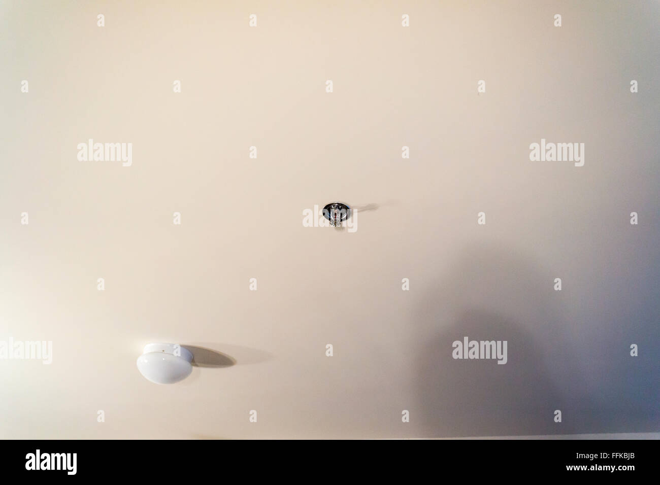 Detail os sprinkler head and lighting fixture on the ceiling in modular