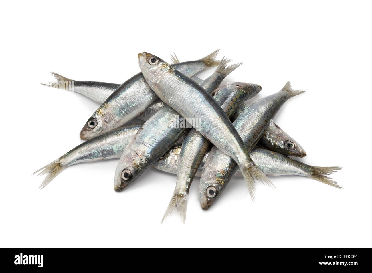 Fresh raw sardines on white background Stock Photo Alamy