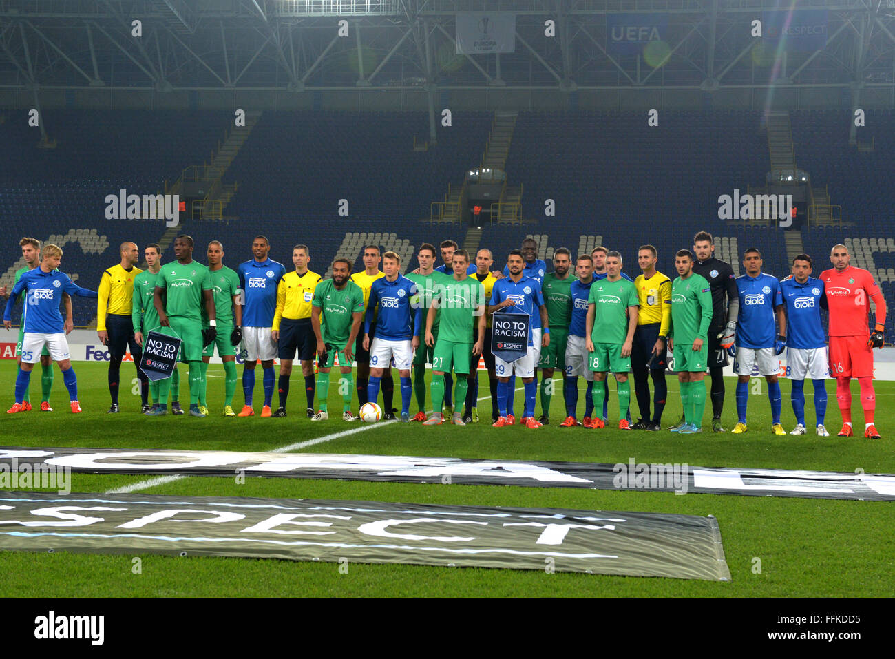 Footballers during UEFA Europa League soccer match between FC Dnipro (Ukraine) vs FC Saint-Etienne (France) Stock Photo