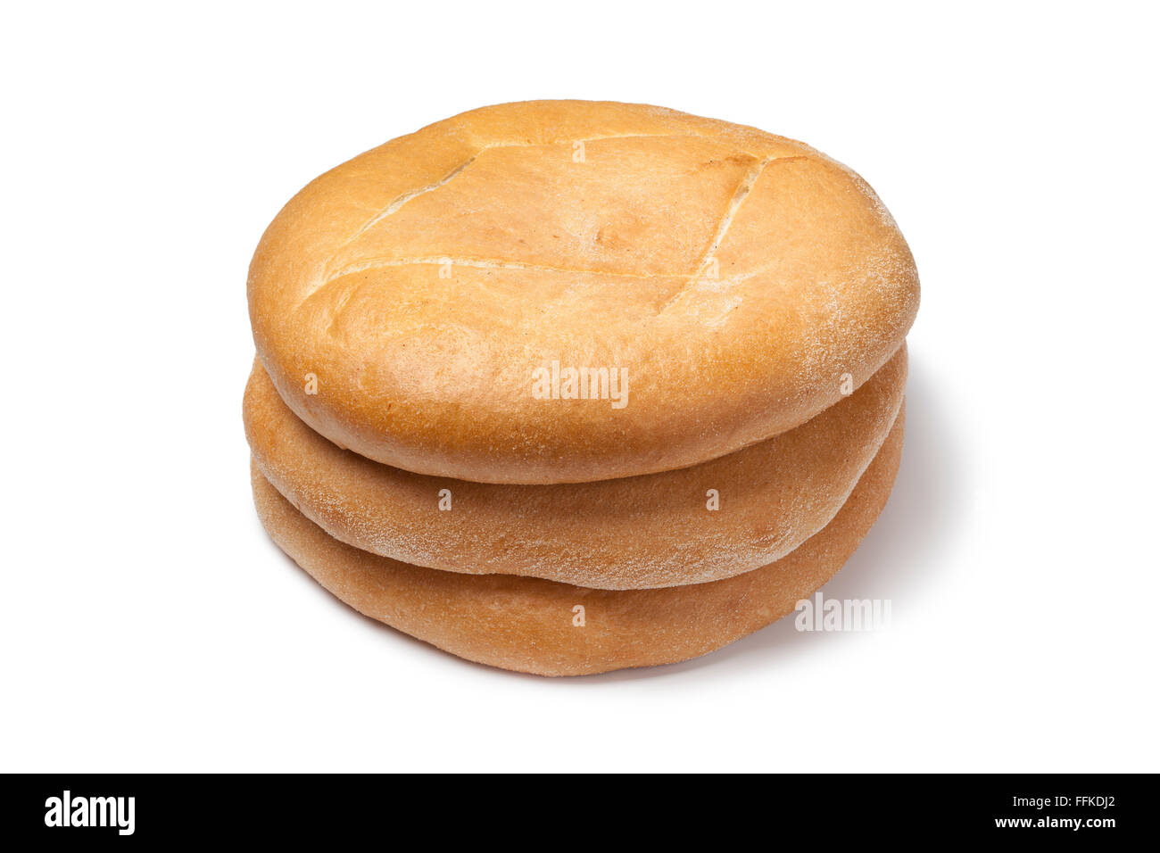 Pile of traditional fresh Moroccan white bread on white background Stock Photo