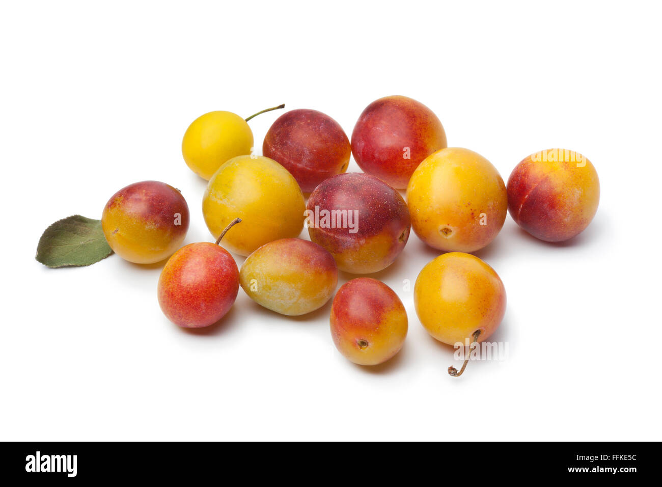Fresh ripe mirabelle plums on white background Stock Photo
