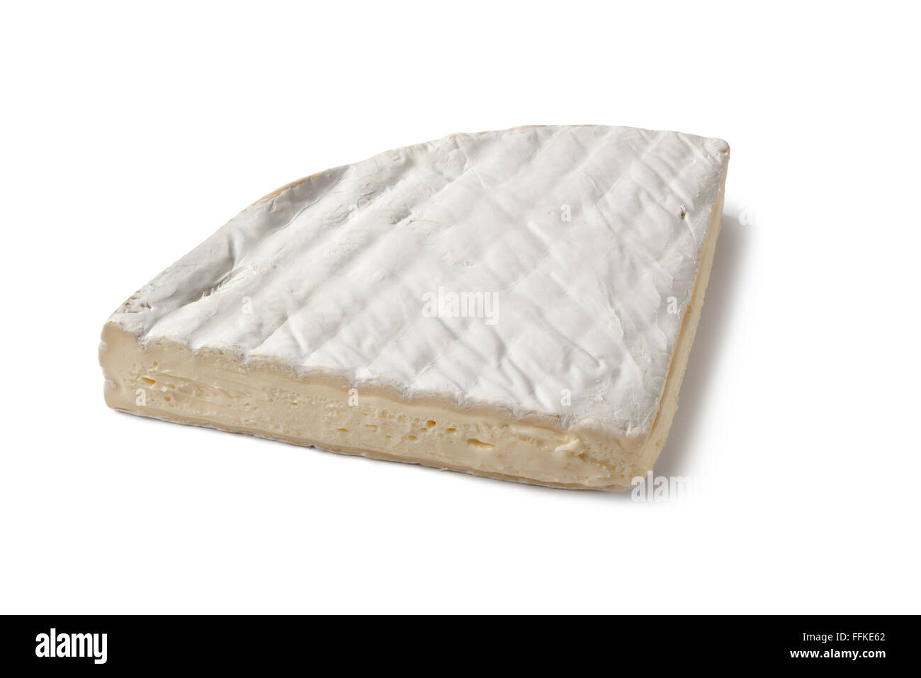 Quarter of French Brie cheese on white background Stock Photo